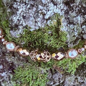 Gold and Pearl Beaded Necklace Rose Gold Vintage